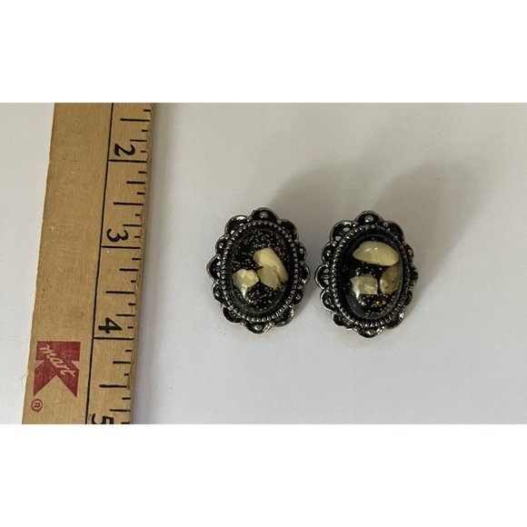 Vintage Gold Sparkle Fleck Splatter Earrings Resin Jewelry '50s MCM Clip On Rare - Picture 2 of 6